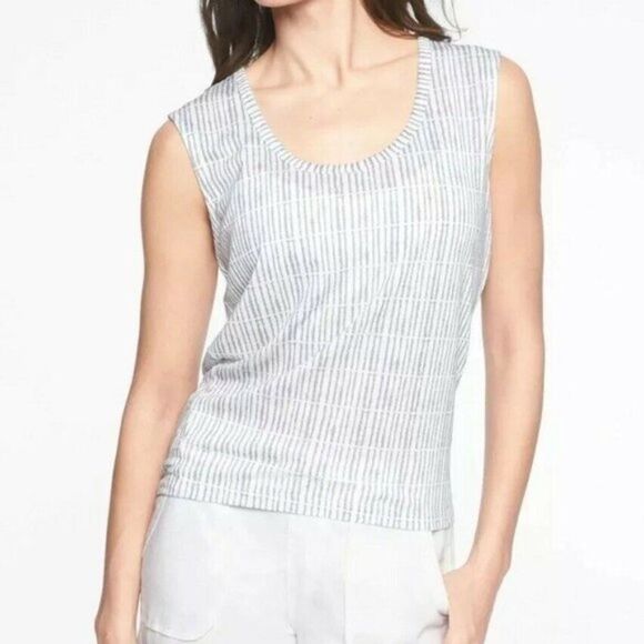 ATHLETA Breezy Muscle Tee Shirt Top Gray & White Large - Picture 1 of 3